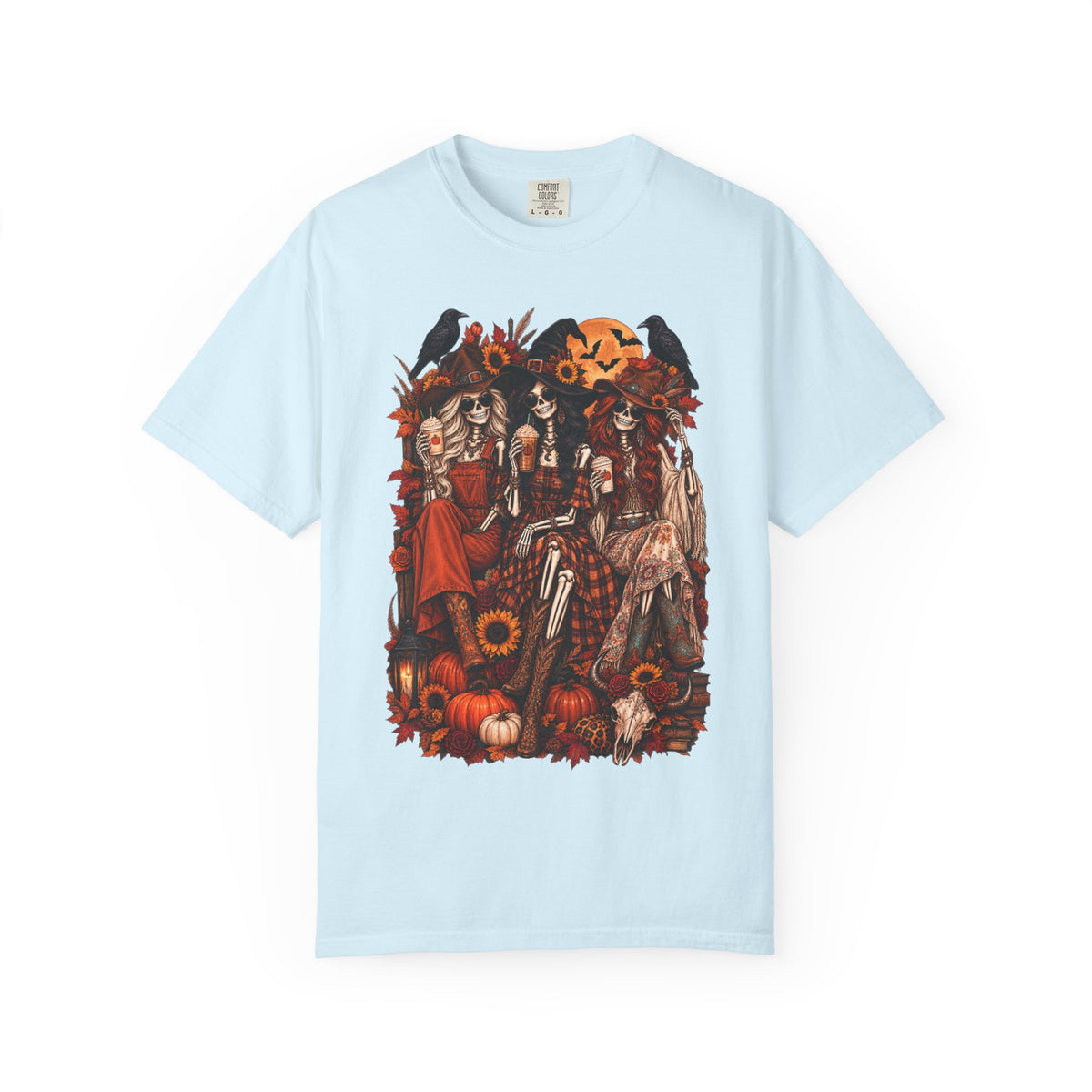 Autumn Witch Trio T-shirt | Halloween Pumpkin Sunflower Illustration