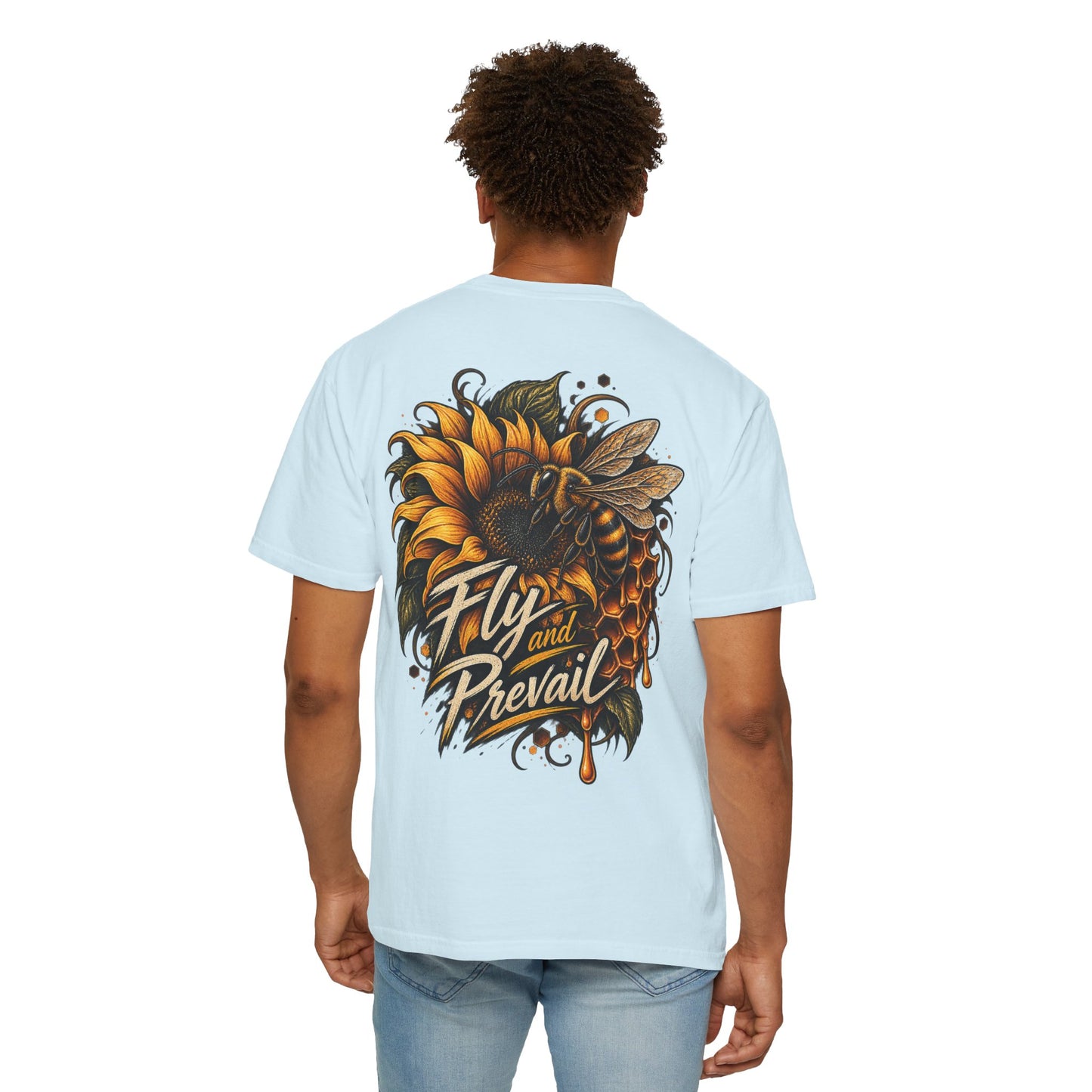 Fly and Prevail Graphic T-Shirt — Sunflower & Bee Illustration