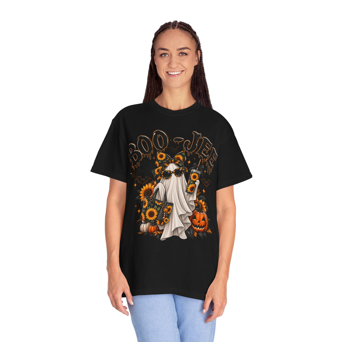 Halloween 'Boo-Jee' Ghost Tee — Pumpkin & Sunflower Spooky Graphic T-Shirt
