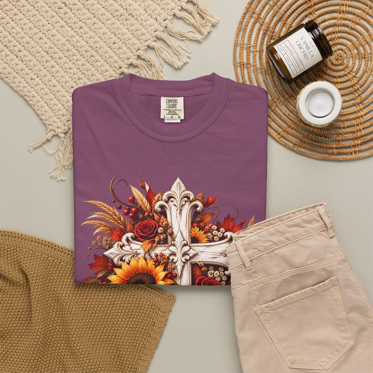 Autumn Harvest Cross and Sunflower T-Shirt