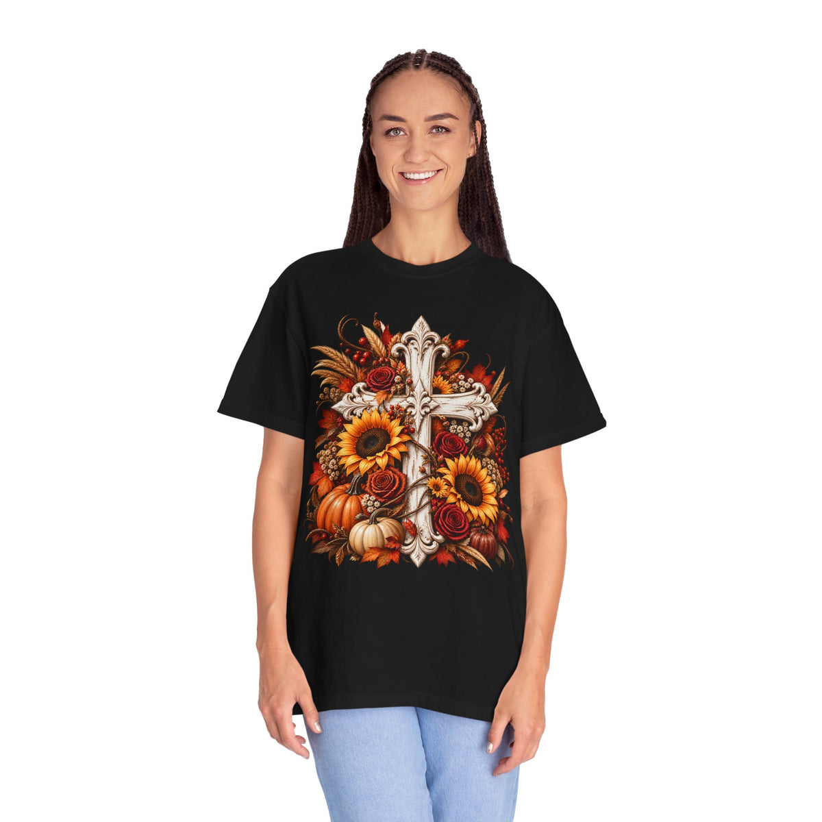 Autumn Harvest Cross and Sunflower T-Shirt