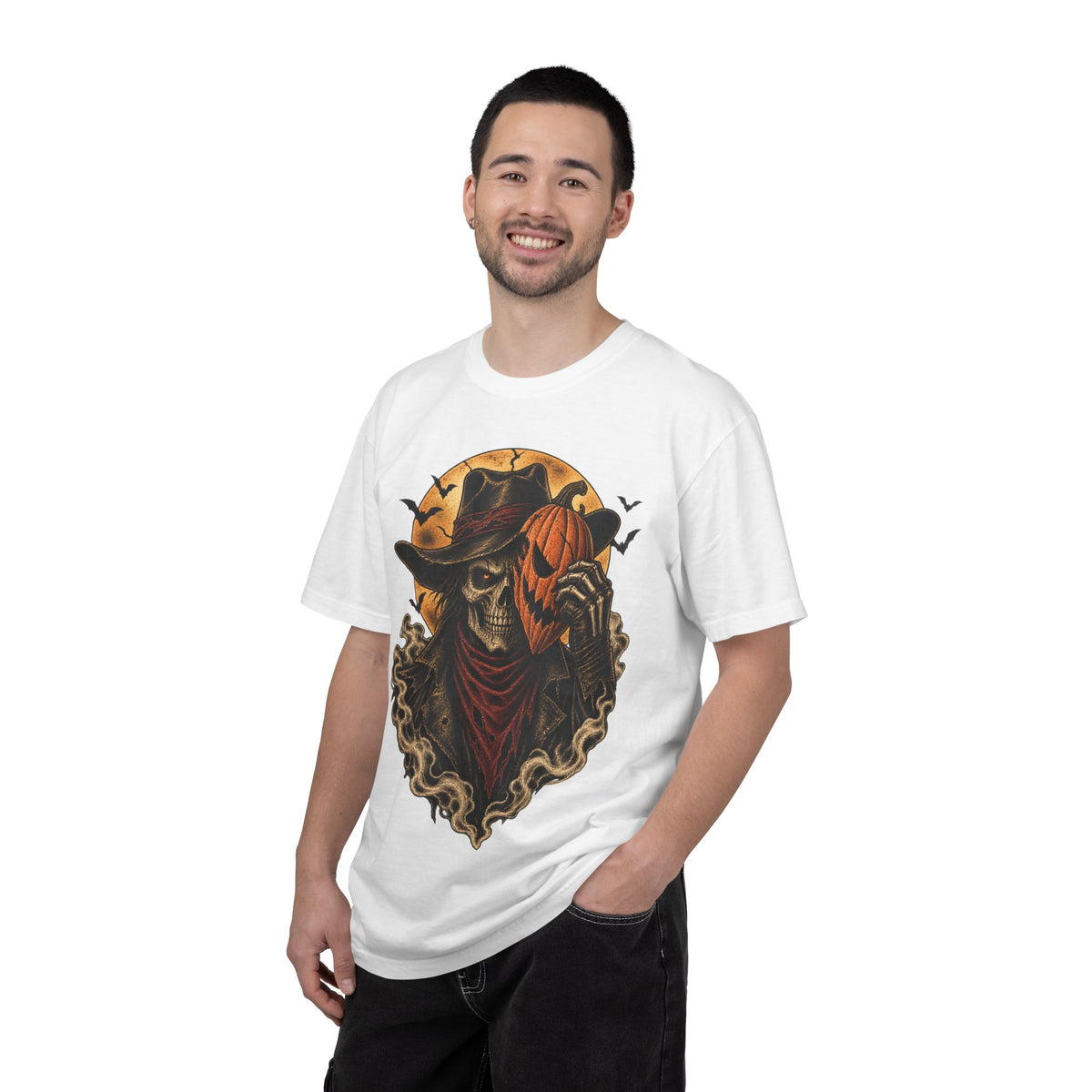 Skeleton Cowboy with Pumpkin Mask T-shirt | Halloween Western Skull Tee