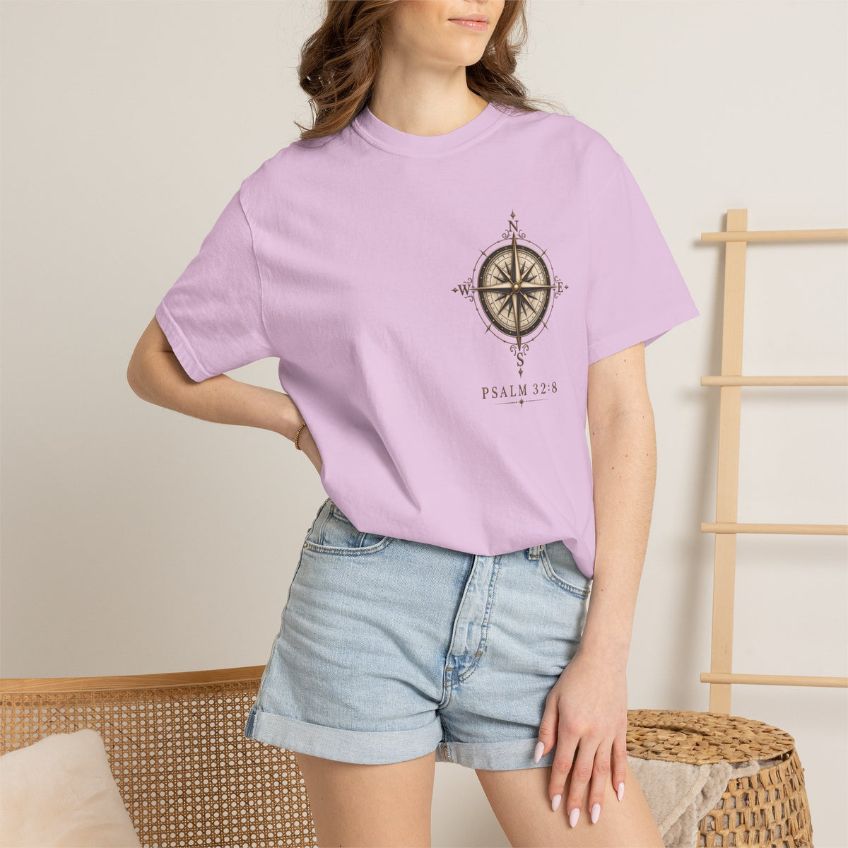 Psalm 23 Compass T-Shirt — "He Will Show The Way" Scenic Graphic Tee