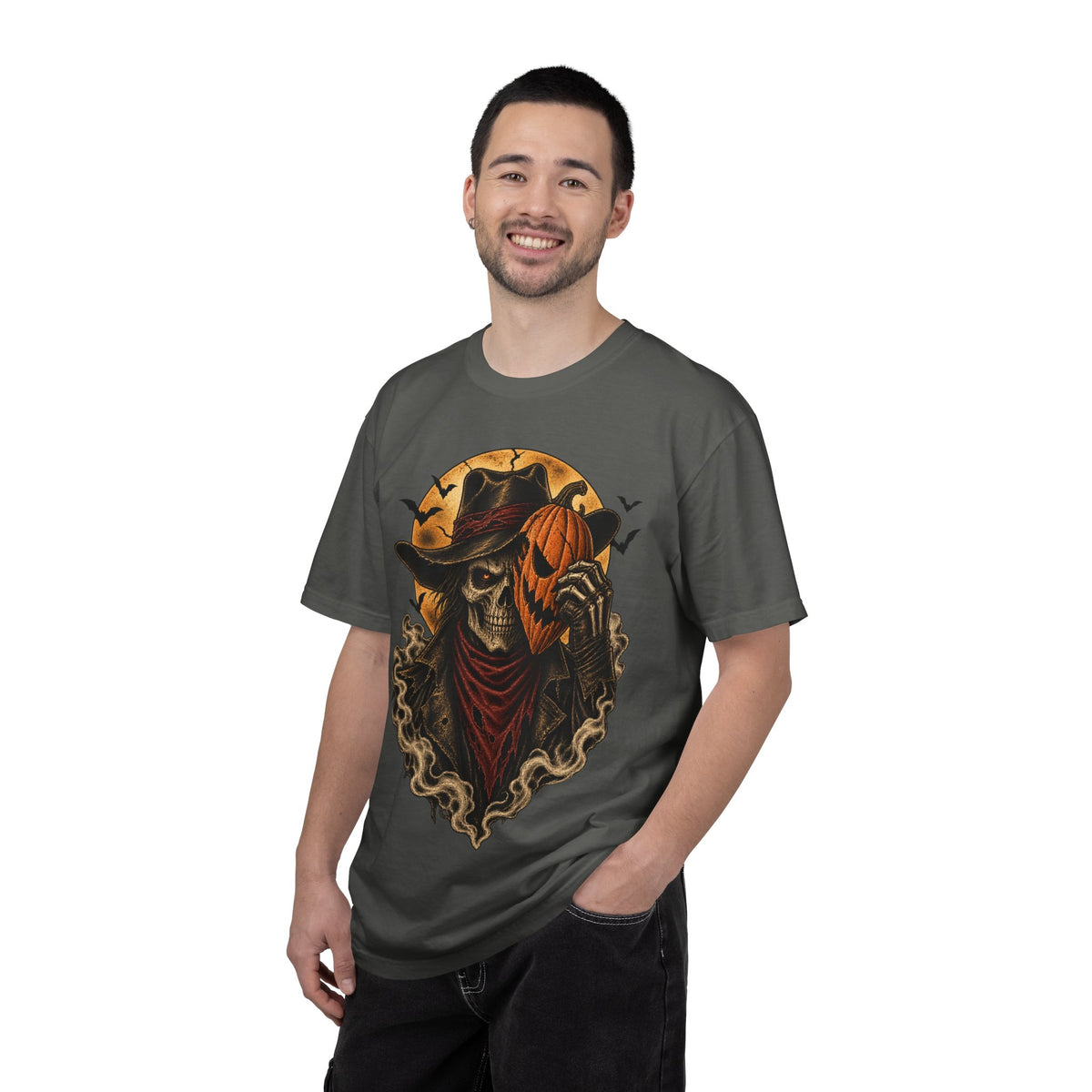 Skeleton Cowboy with Pumpkin Mask T-shirt | Halloween Western Skull Tee