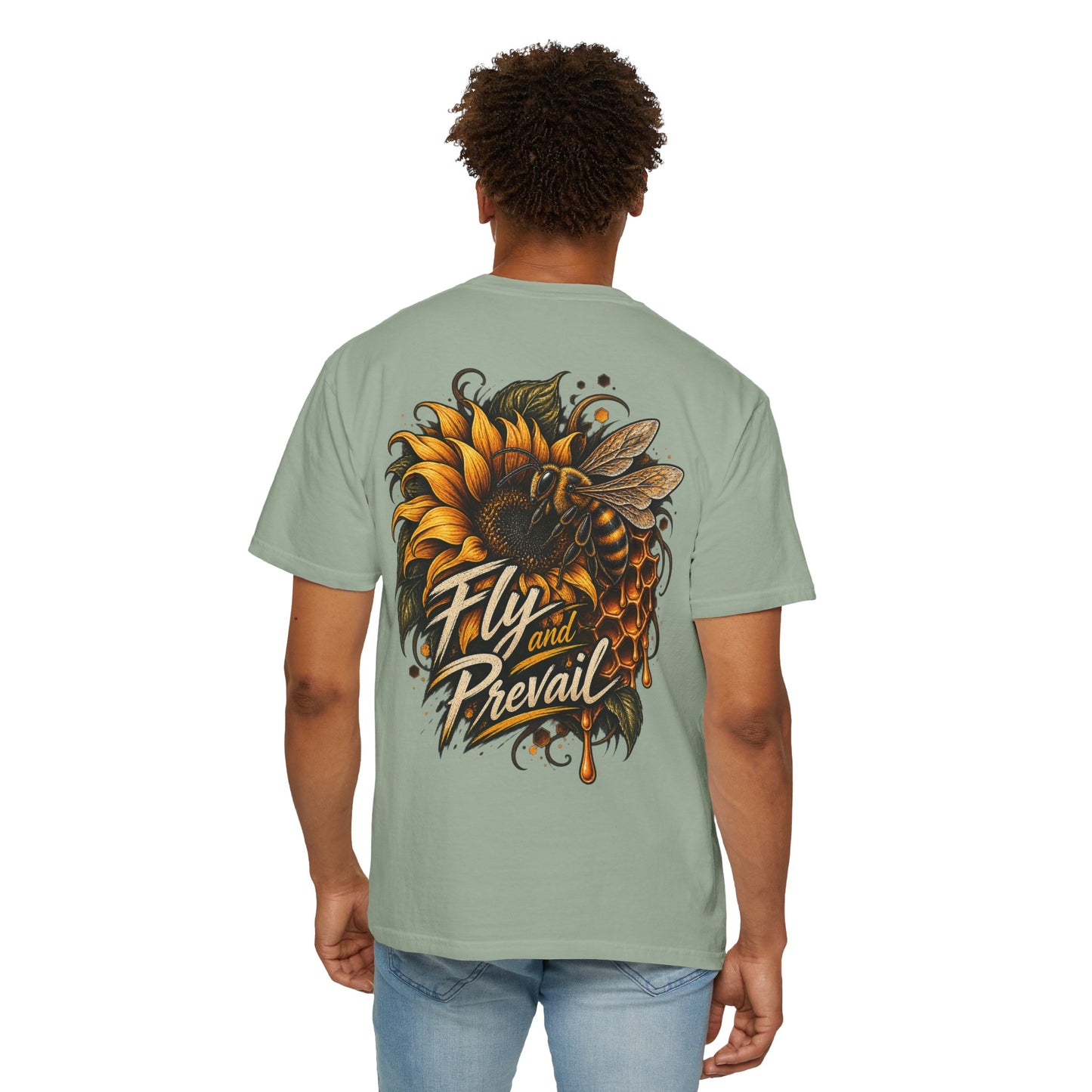 Fly and Prevail Graphic T-Shirt — Sunflower & Bee Illustration