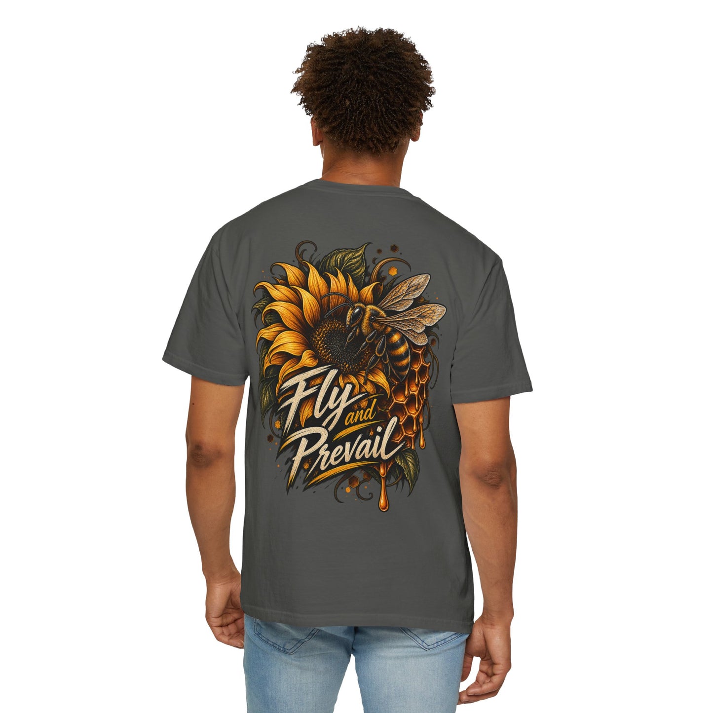 Fly and Prevail Graphic T-Shirt — Sunflower & Bee Illustration