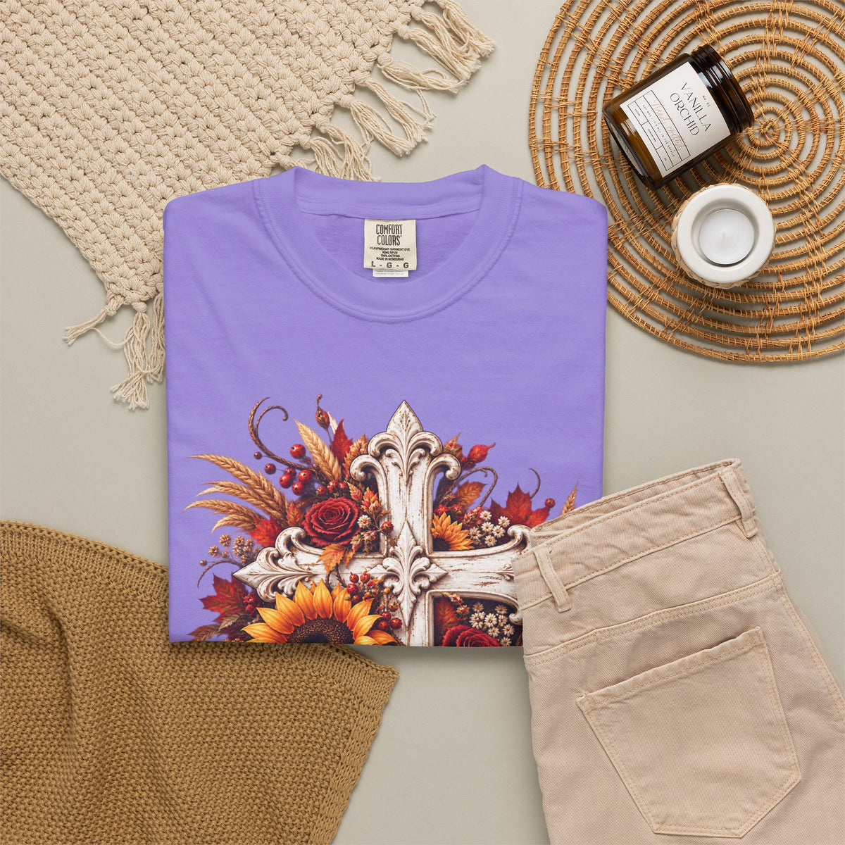 Autumn Harvest Cross and Sunflower T-Shirt