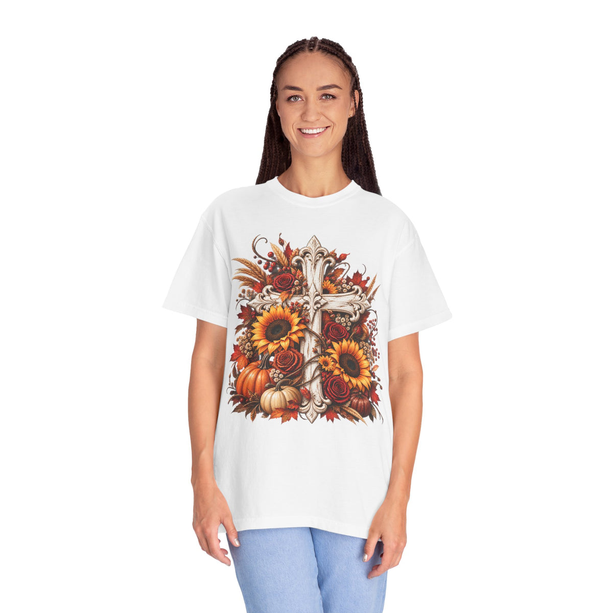 Autumn Harvest Cross and Sunflower T-Shirt