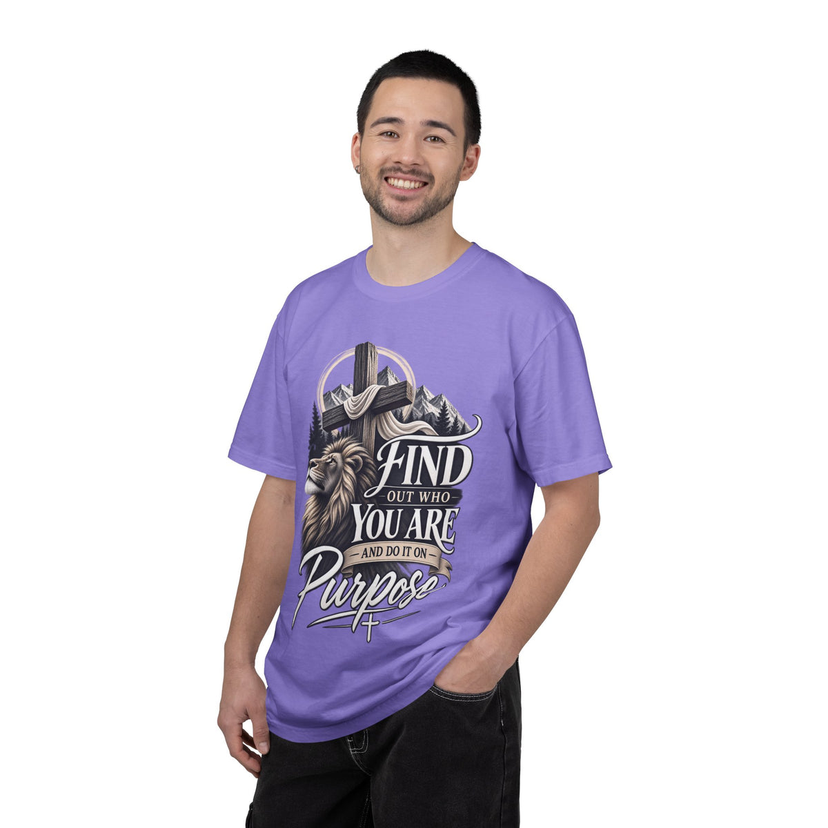 Find Out Who You Are Purpose T-Shirt — Inspirational Christian Mountain & Cross Tee