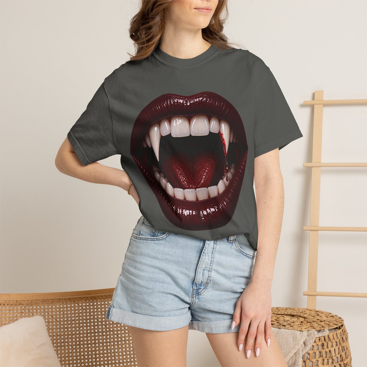 Vampire Fangs Graphic T-Shirt — Gothic Vampire Mouth Tee