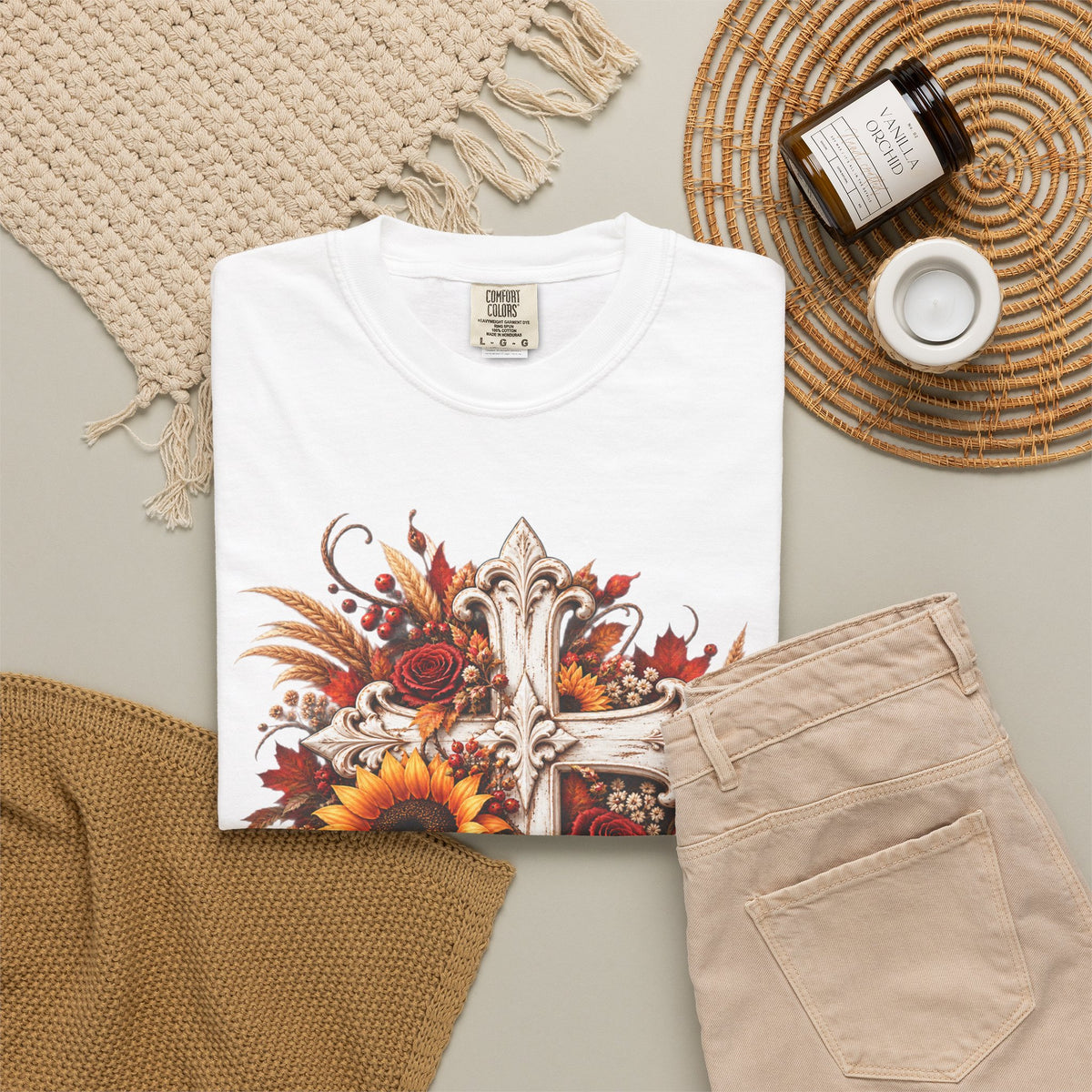 Autumn Harvest Cross and Sunflower T-Shirt