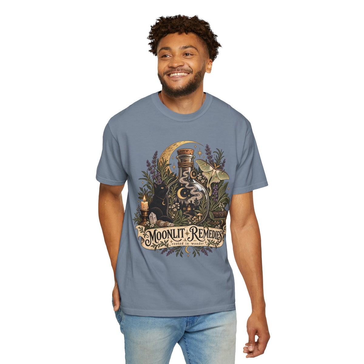 Moonlit Remedies T-Shirt — Vintage Apothecary Potion Graphic Tee