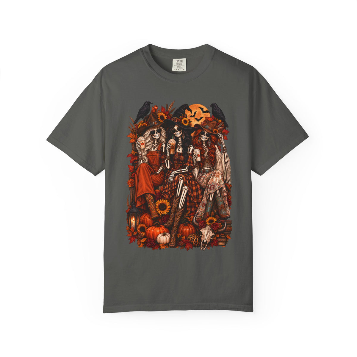 Autumn Witch Trio T-shirt | Halloween Pumpkin Sunflower Illustration