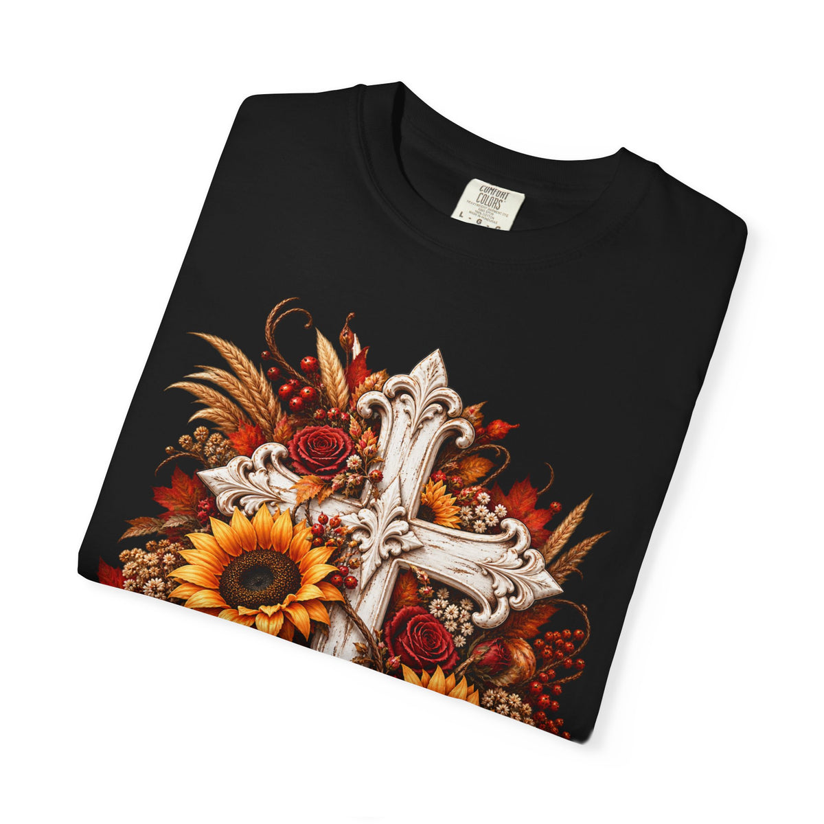 Autumn Harvest Cross and Sunflower T-Shirt