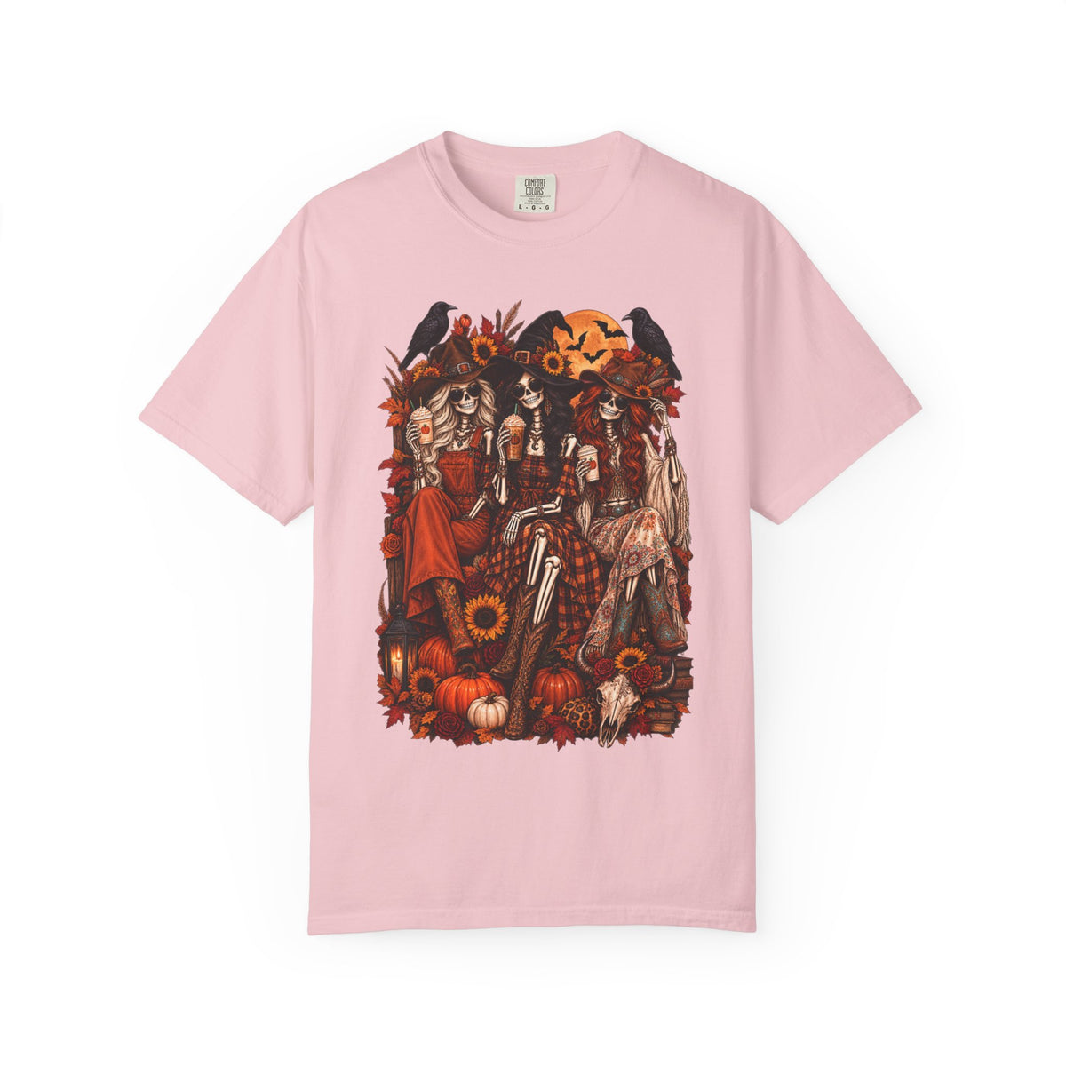 Autumn Witch Trio T-shirt | Halloween Pumpkin Sunflower Illustration