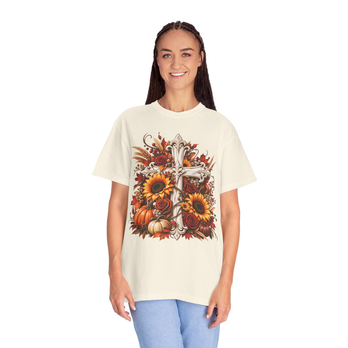 Autumn Harvest Cross and Sunflower T-Shirt