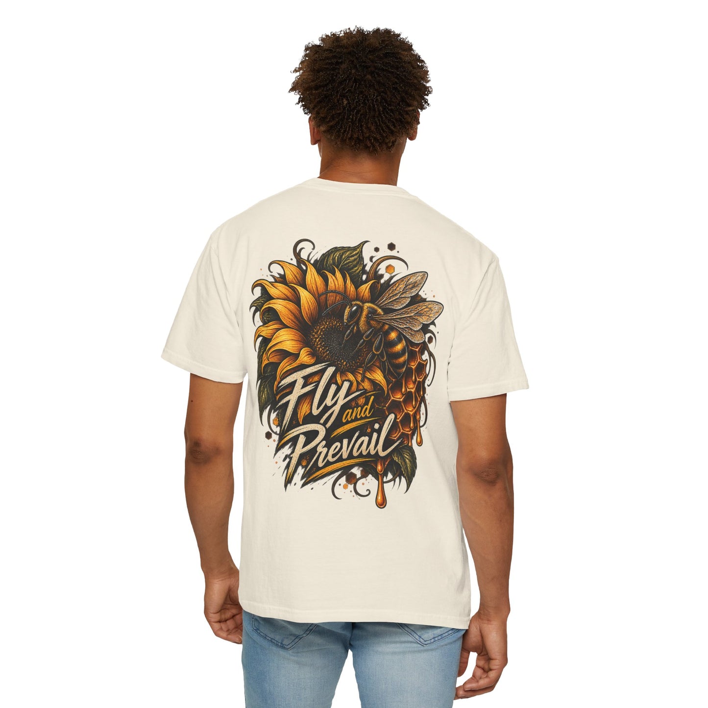 Fly and Prevail Graphic T-Shirt — Sunflower & Bee Illustration