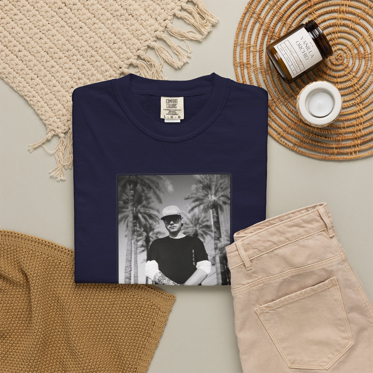 Graphic T‑Shirt — Black & White Palm Photo Tee