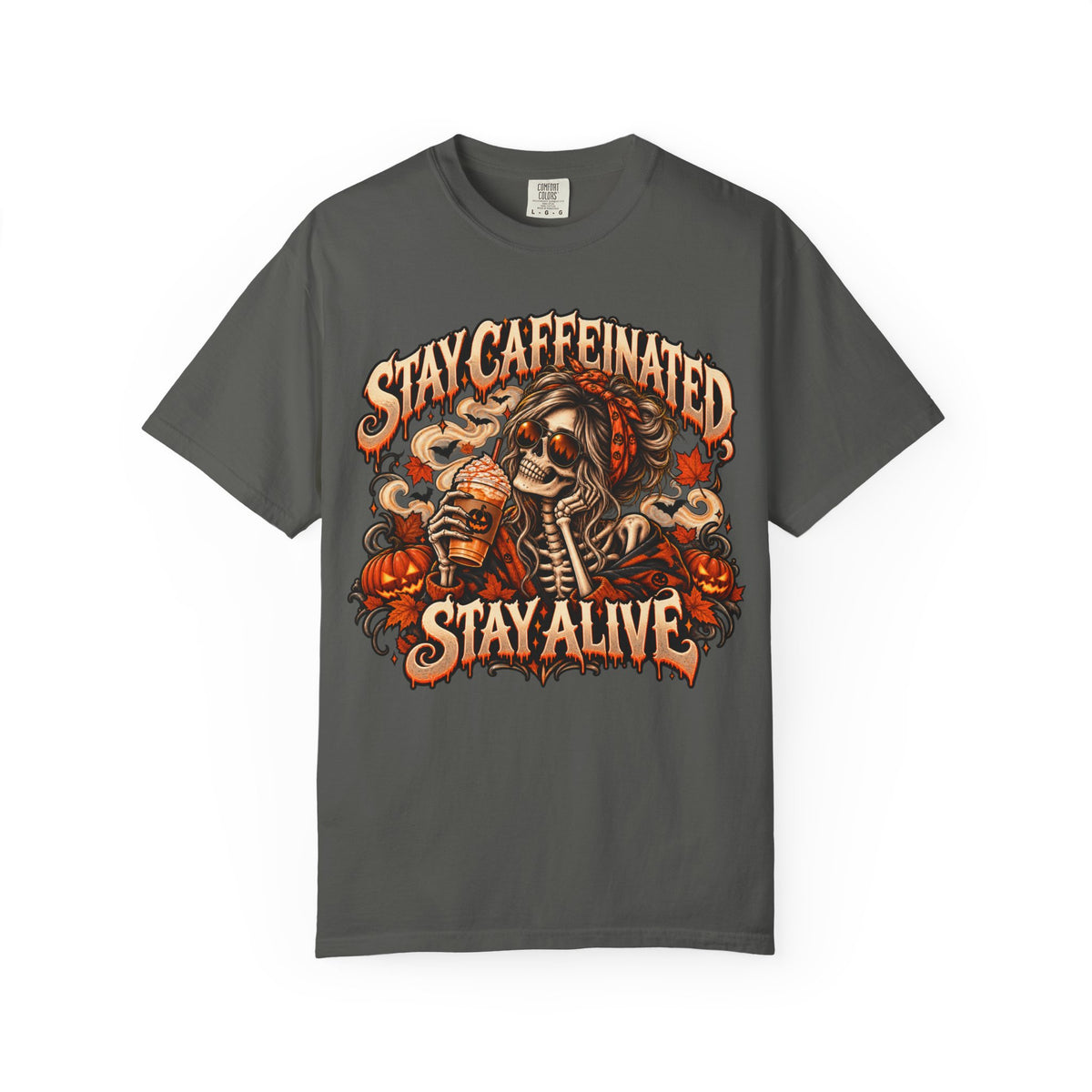 Stay Caffeinated Stay Alive Hers T-Shirt — Skeleton Coffee Graphic Tee