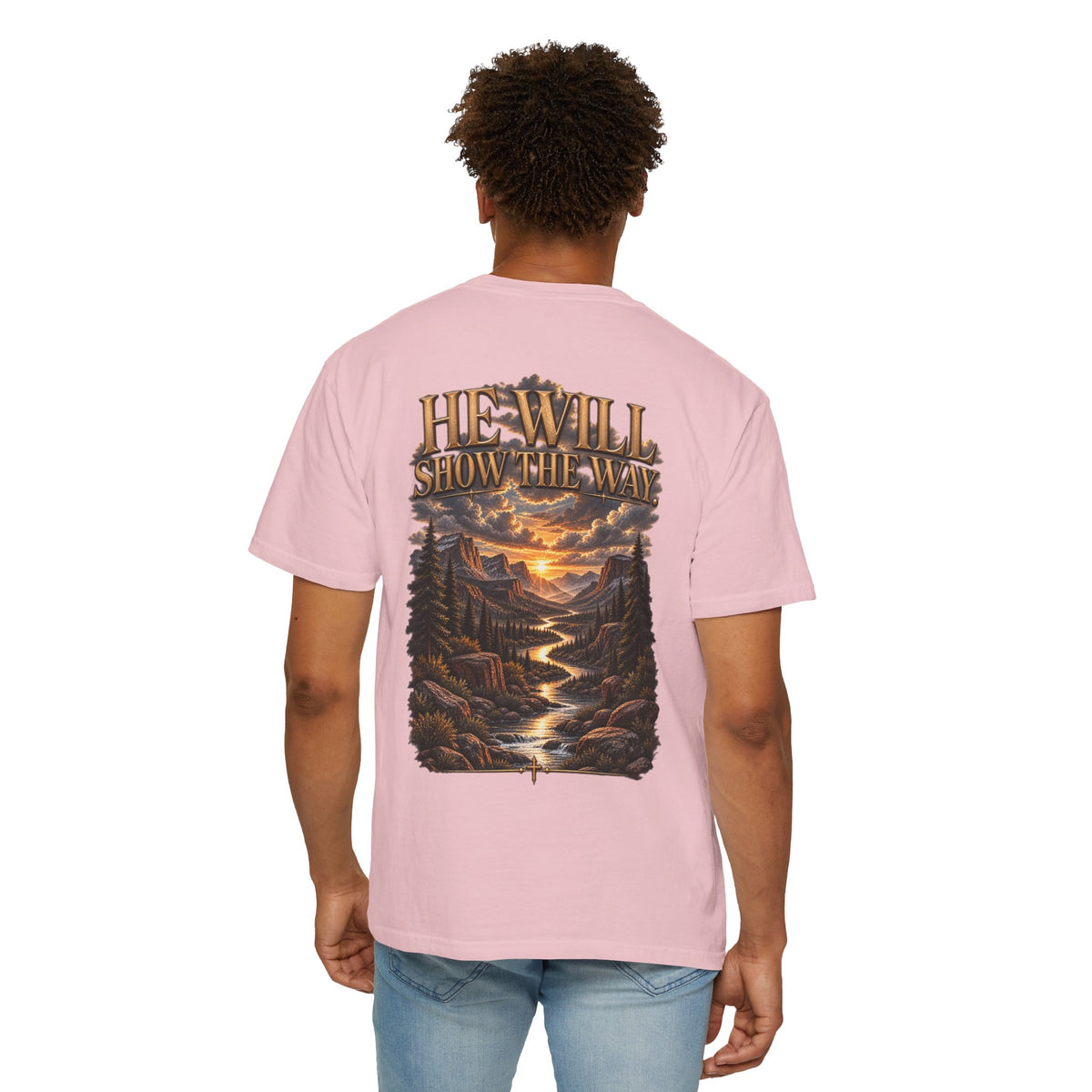 Psalm 23 Compass T-Shirt — "He Will Show The Way" Scenic Graphic Tee