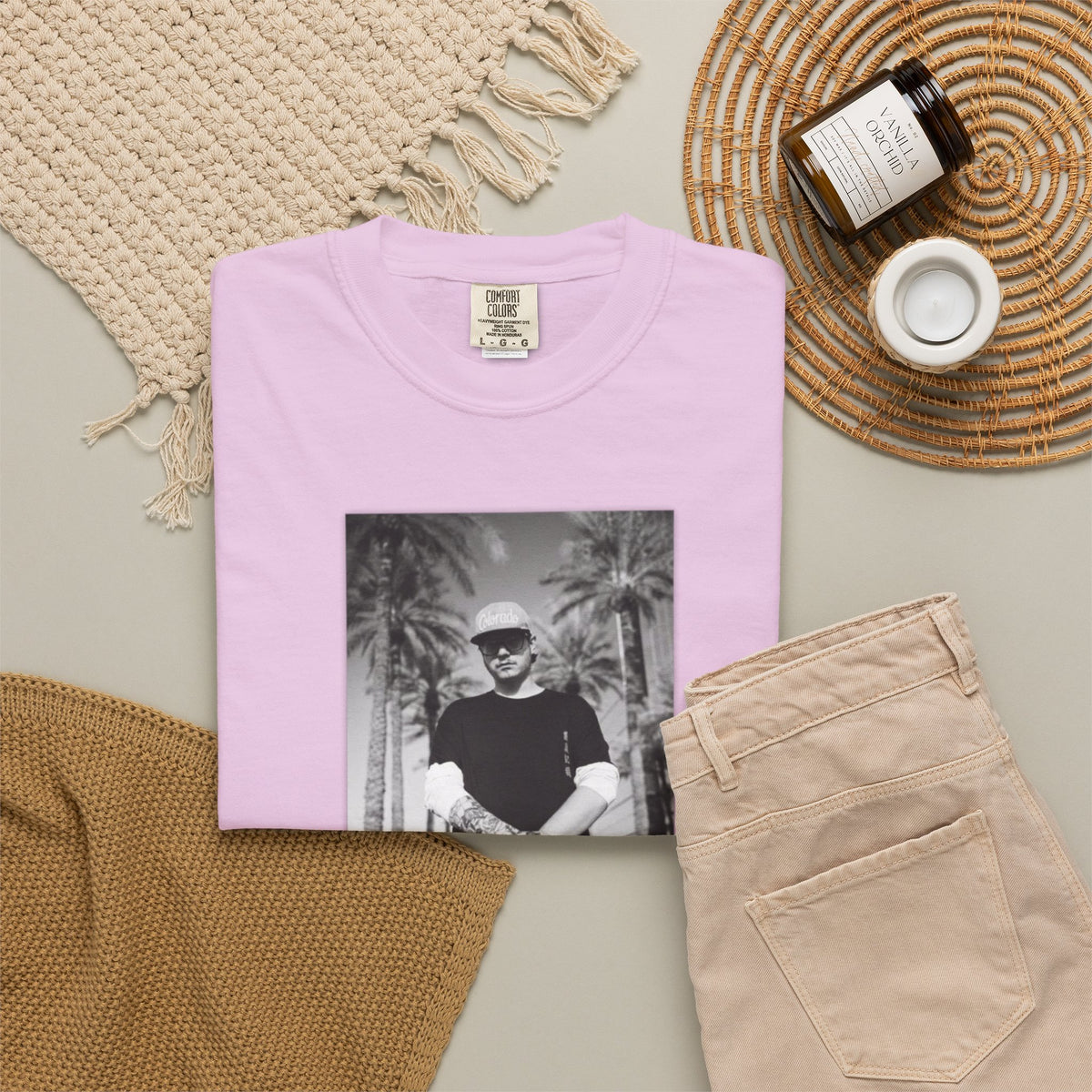 Graphic T‑Shirt — Black & White Palm Photo Tee