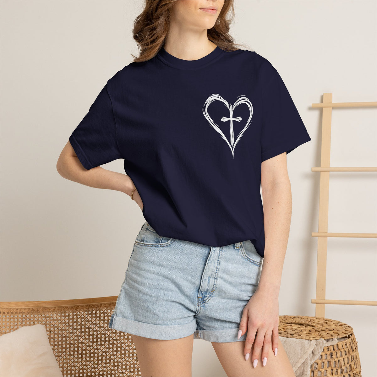 Cross Heart T-Shirt — Brushstroke Cross Graphic Christian Tee