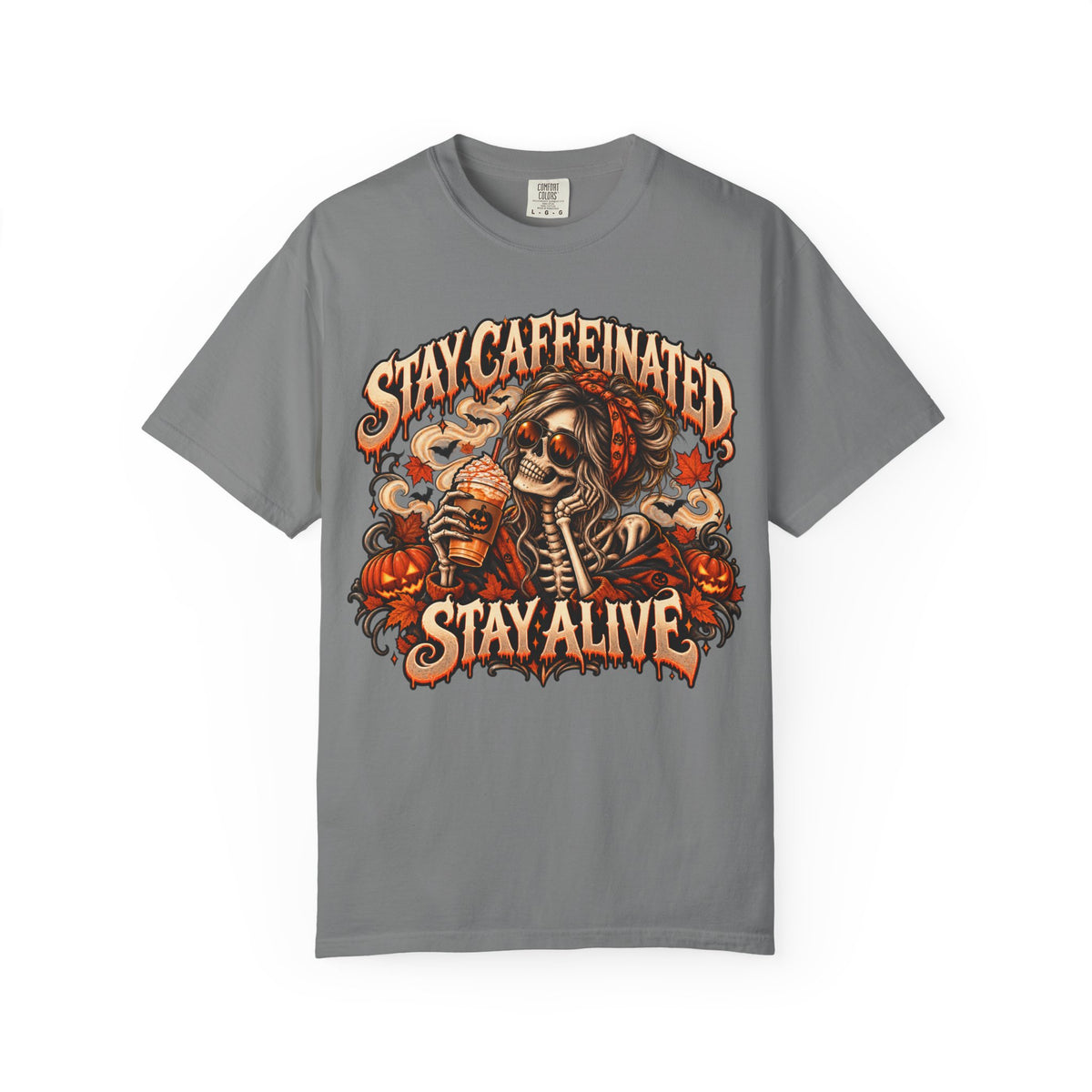 Stay Caffeinated Stay Alive Hers T-Shirt — Skeleton Coffee Graphic Tee