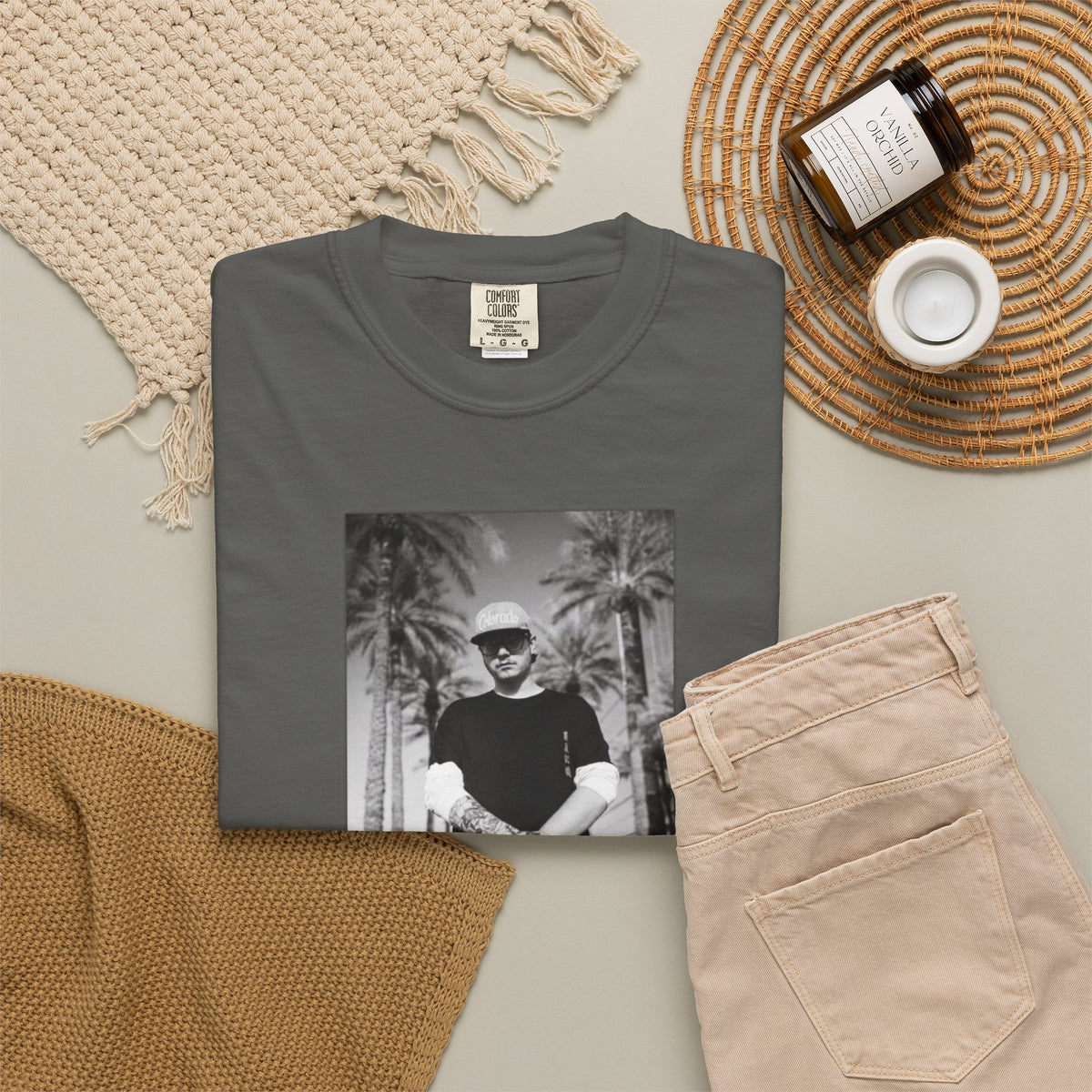 Graphic T‑Shirt — Black & White Palm Photo Tee