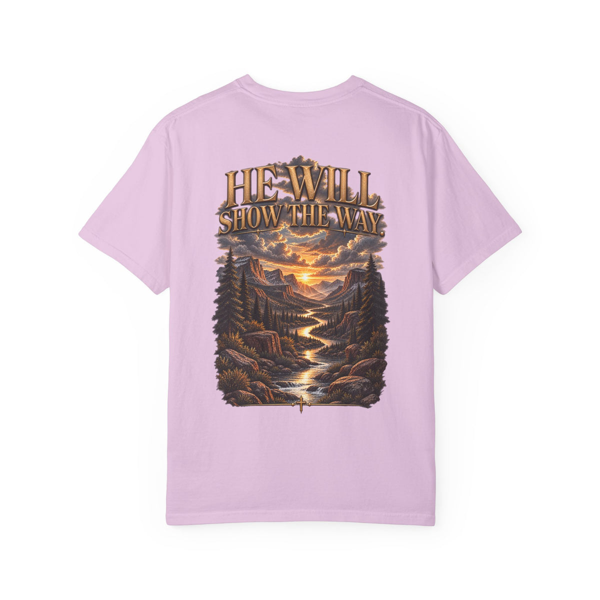 Psalm 23 Compass T-Shirt — "He Will Show The Way" Scenic Graphic Tee