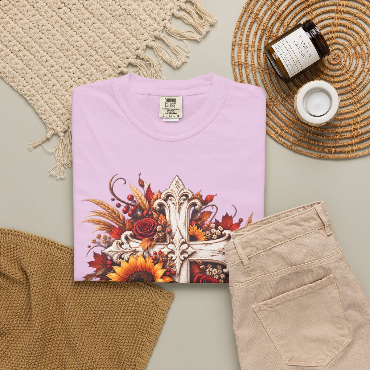 Autumn Harvest Cross and Sunflower T-Shirt