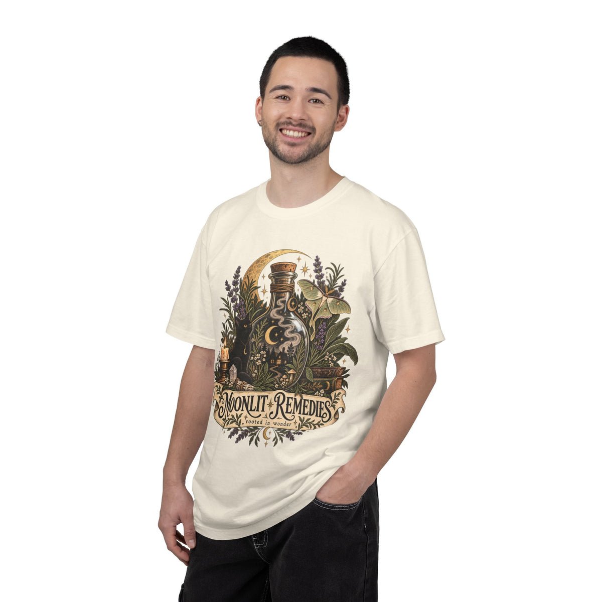 Moonlit Remedies T-Shirt — Vintage Apothecary Potion Graphic Tee