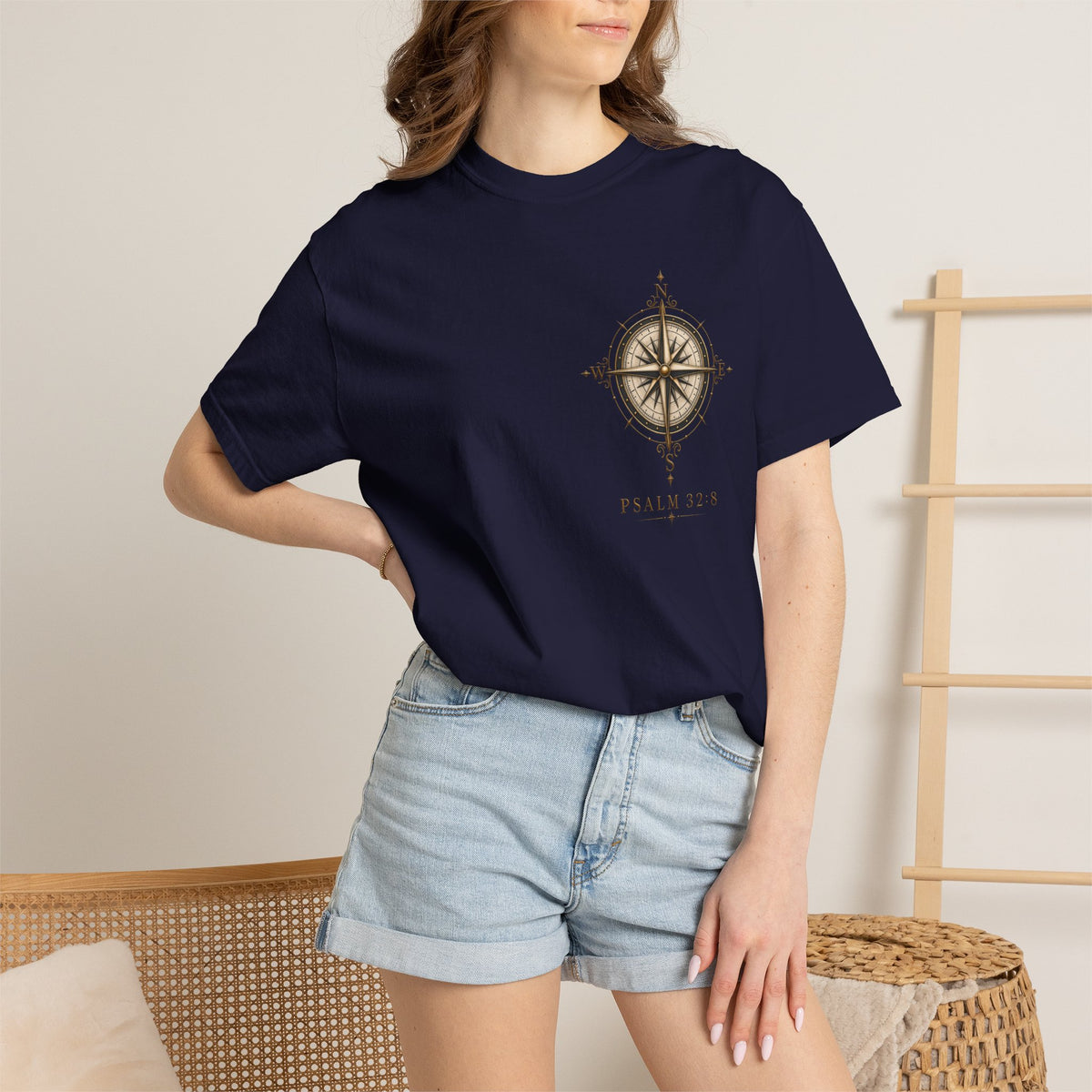 Psalm 23 Compass T-Shirt — "He Will Show The Way" Scenic Graphic Tee