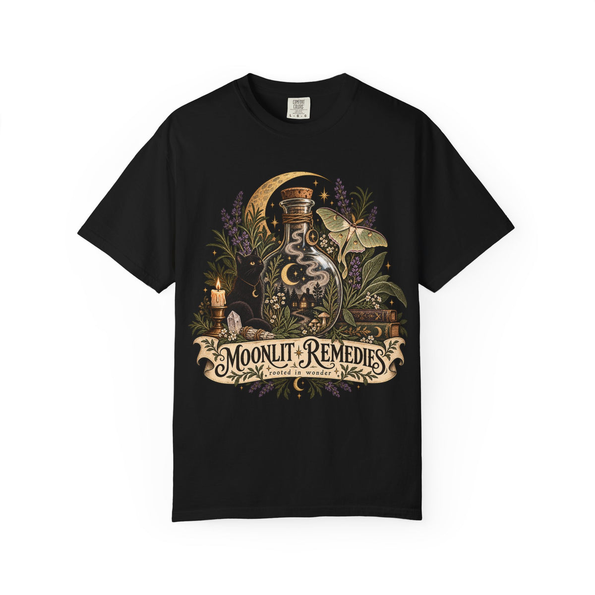 Moonlit Remedies T-Shirt — Vintage Apothecary Potion Graphic Tee