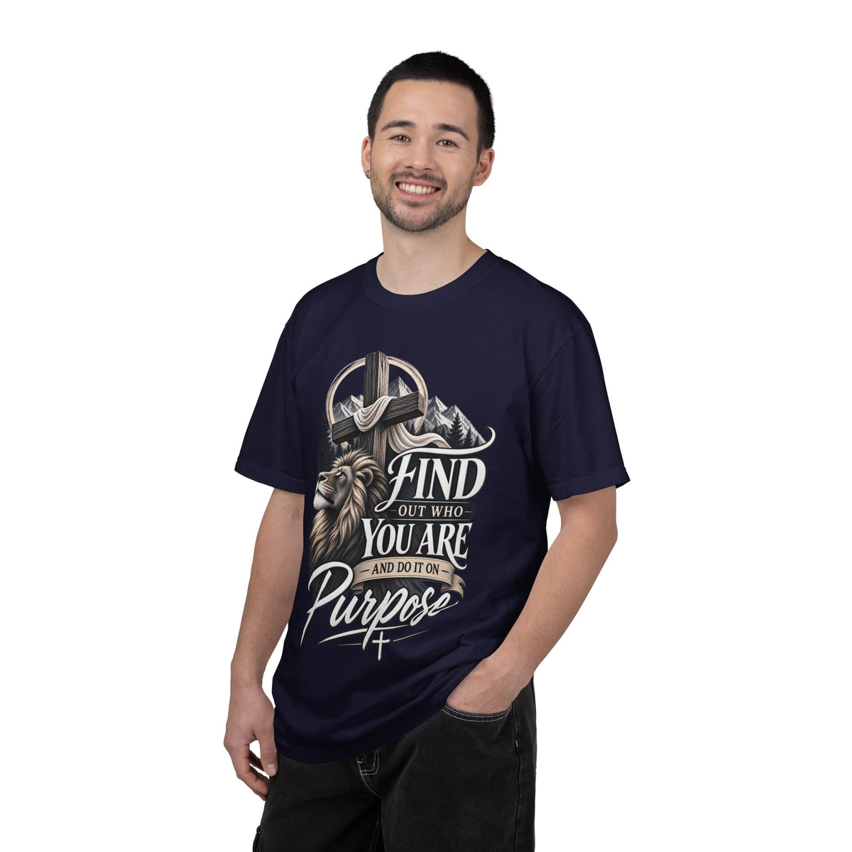 Find Out Who You Are Purpose T-Shirt — Inspirational Christian Mountain & Cross Tee