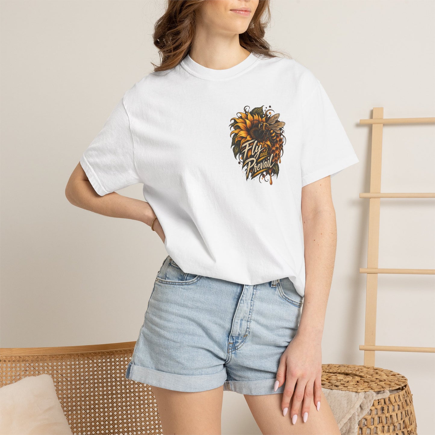 Fly and Prevail Graphic T-Shirt — Sunflower & Bee Illustration