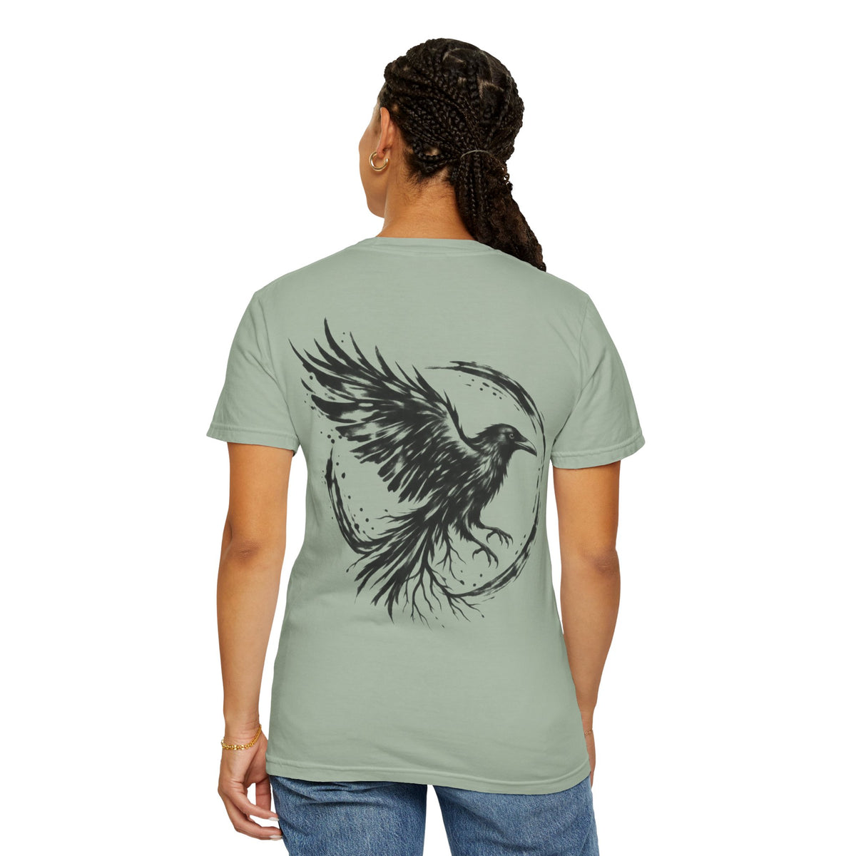 Black Raven Illustration T-shirt | Ink Circle Back Print