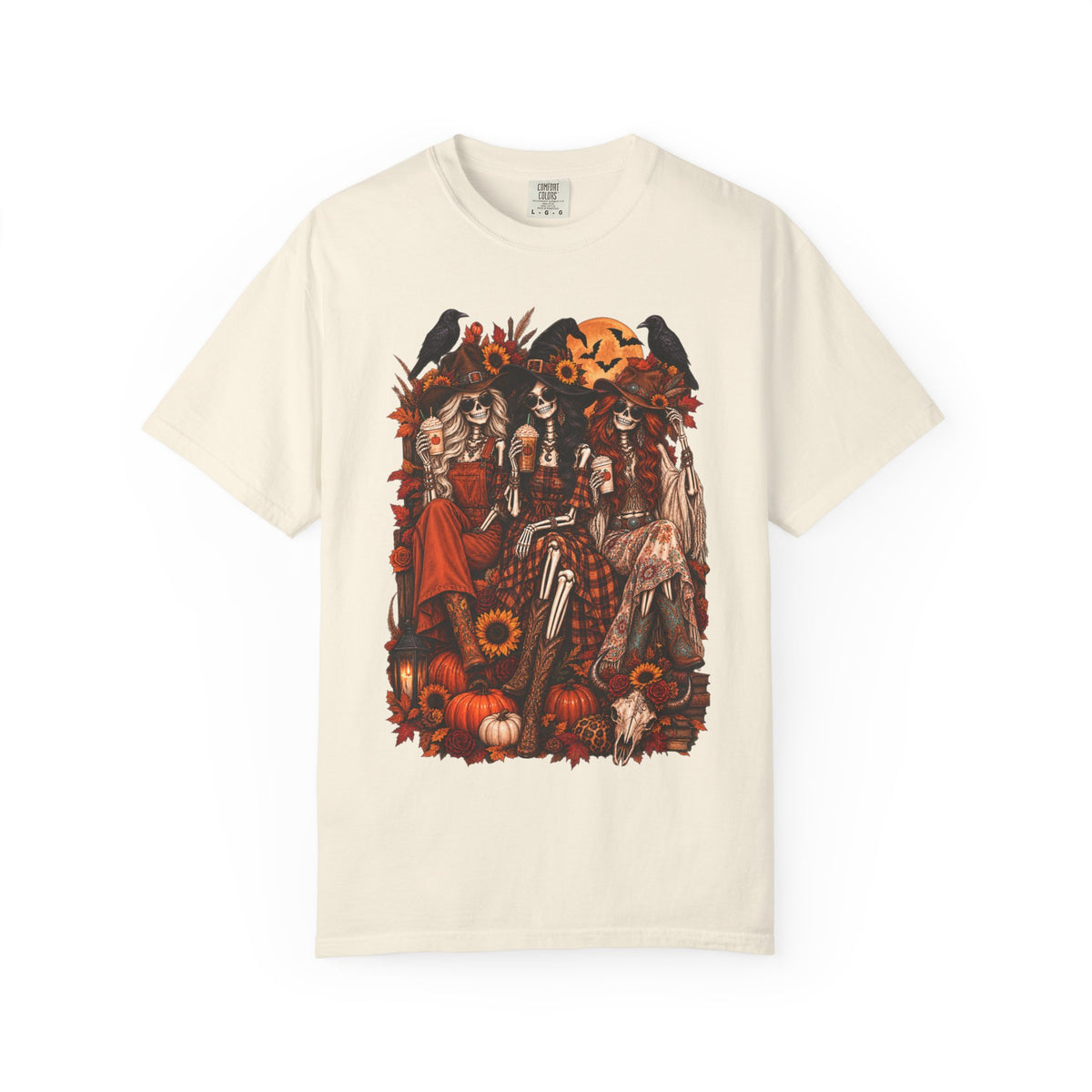 Autumn Witch Trio T-shirt | Halloween Pumpkin Sunflower Illustration