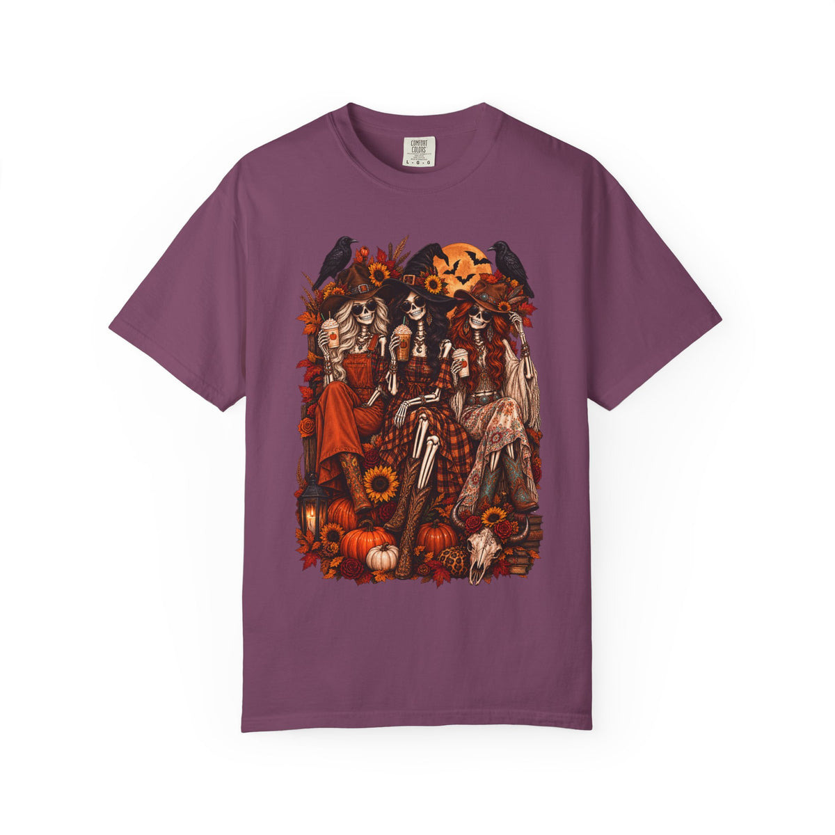Autumn Witch Trio T-shirt | Halloween Pumpkin Sunflower Illustration