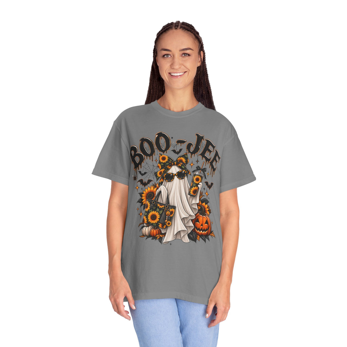 Halloween 'Boo-Jee' Ghost Tee — Pumpkin & Sunflower Spooky Graphic T-Shirt