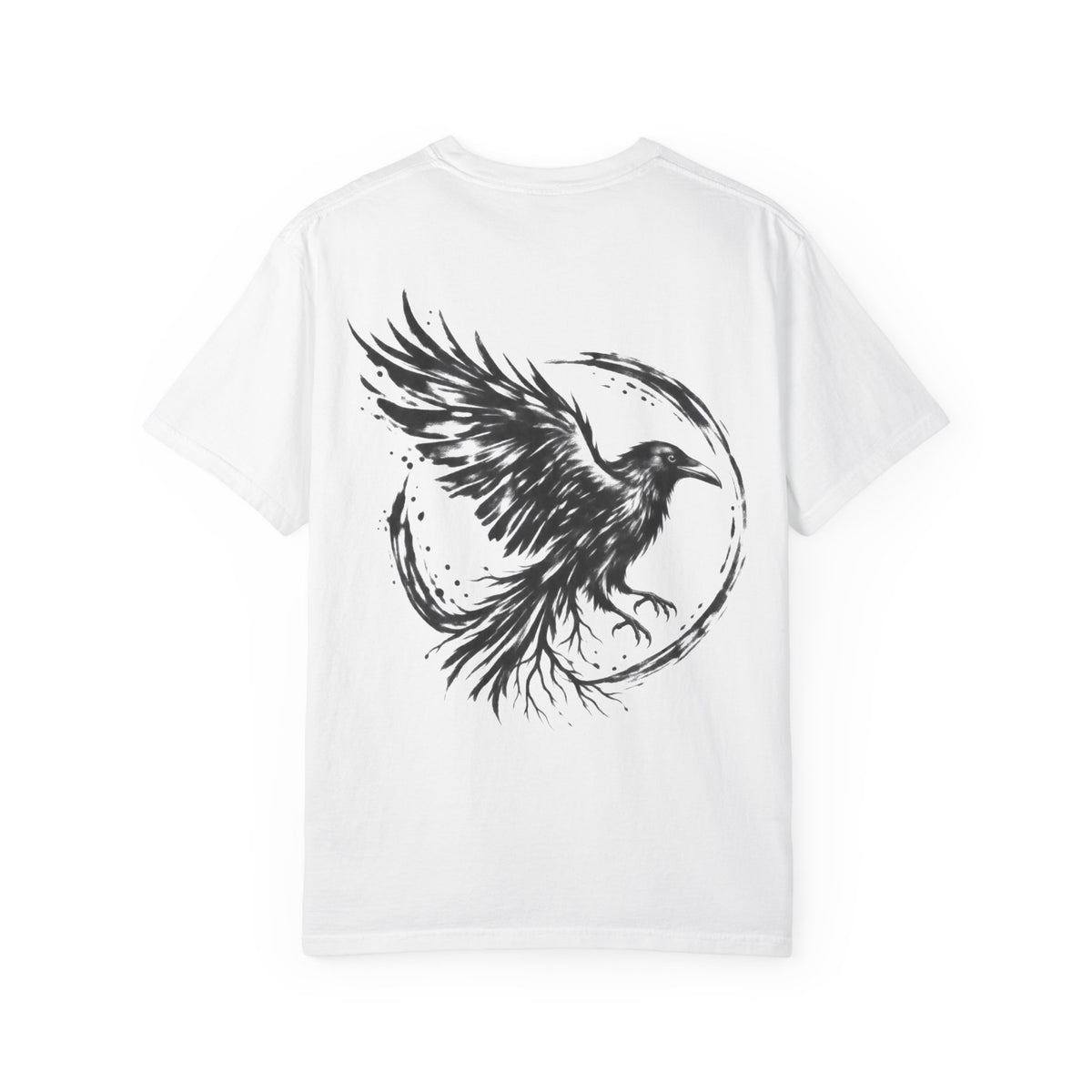 Black Raven Illustration T-shirt | Ink Circle Back Print