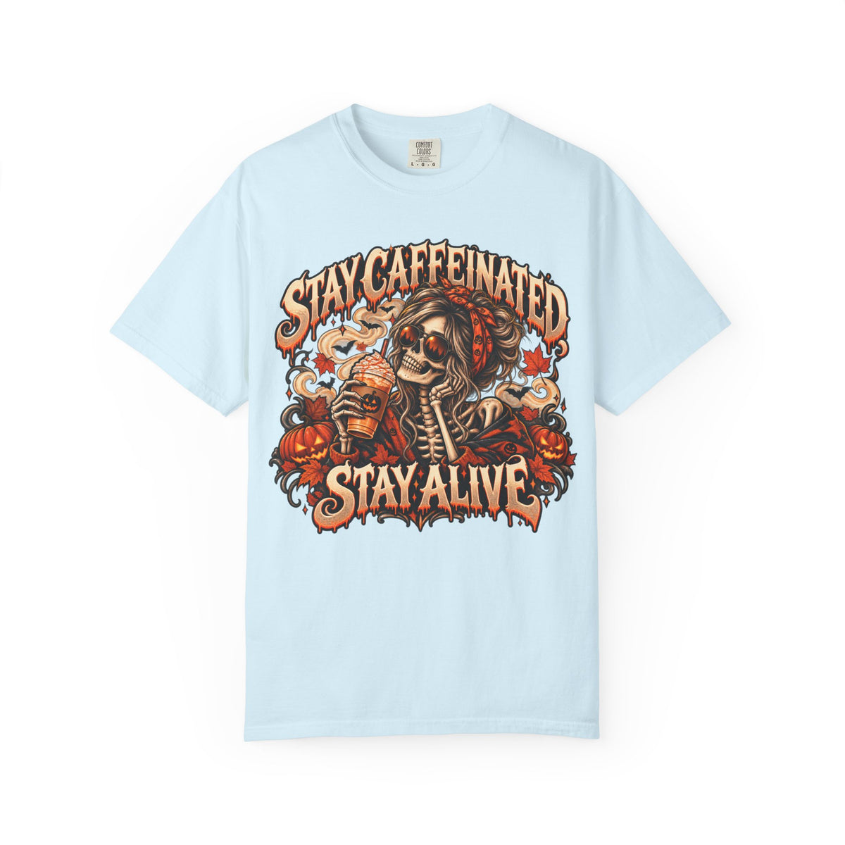 Stay Caffeinated Stay Alive Hers T-Shirt — Skeleton Coffee Graphic Tee