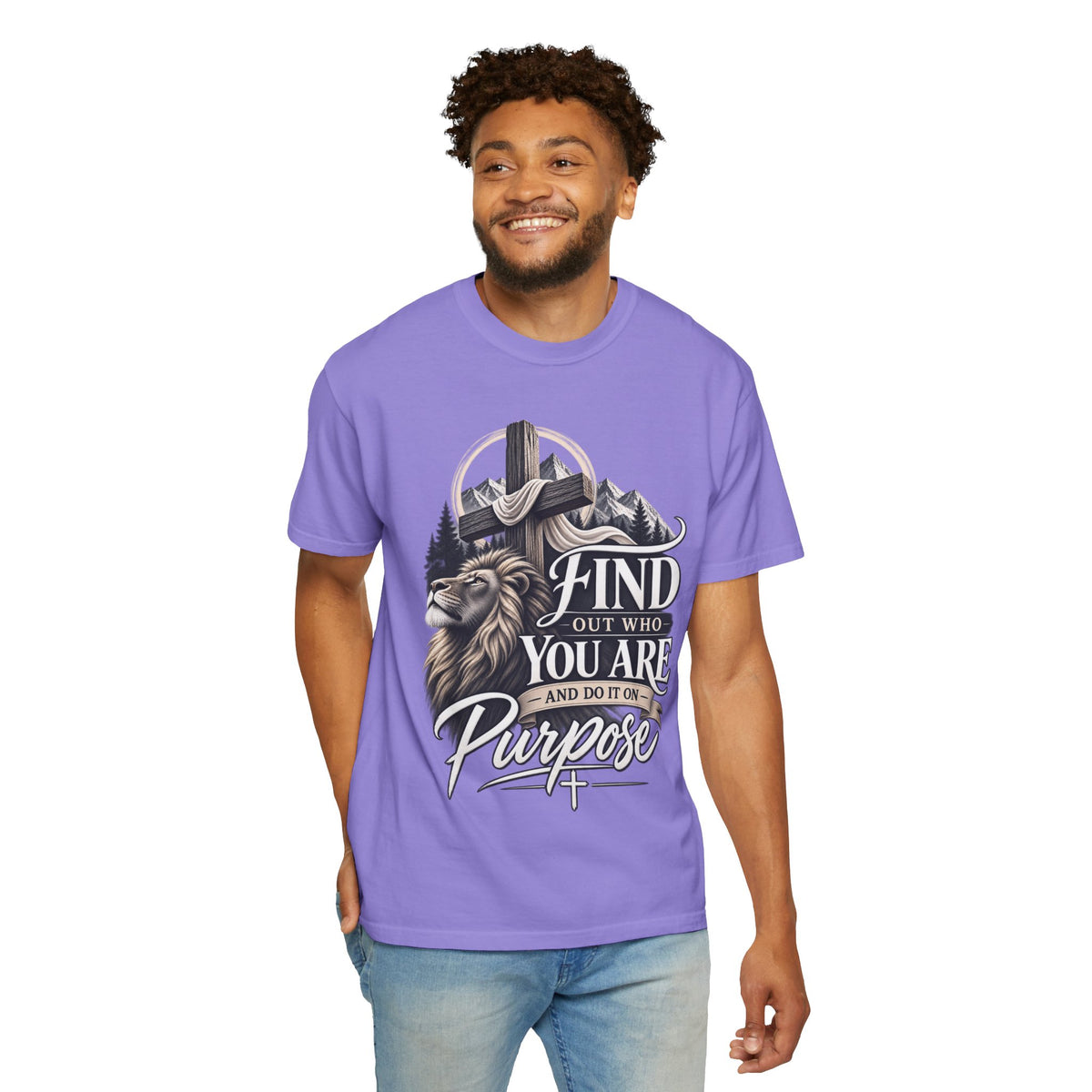 Find Out Who You Are Purpose T-Shirt — Inspirational Christian Mountain & Cross Tee
