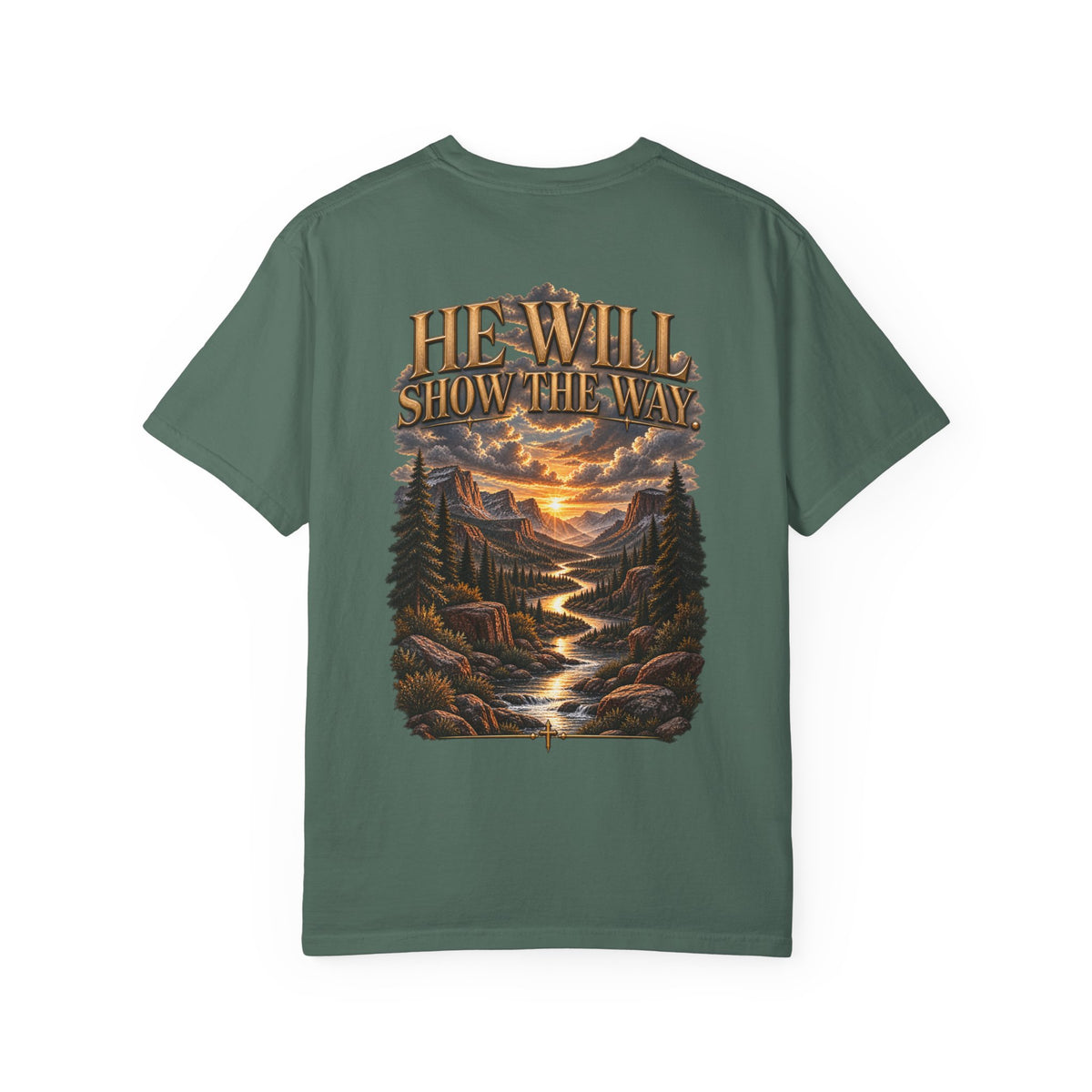Psalm 23 Compass T-Shirt — "He Will Show The Way" Scenic Graphic Tee
