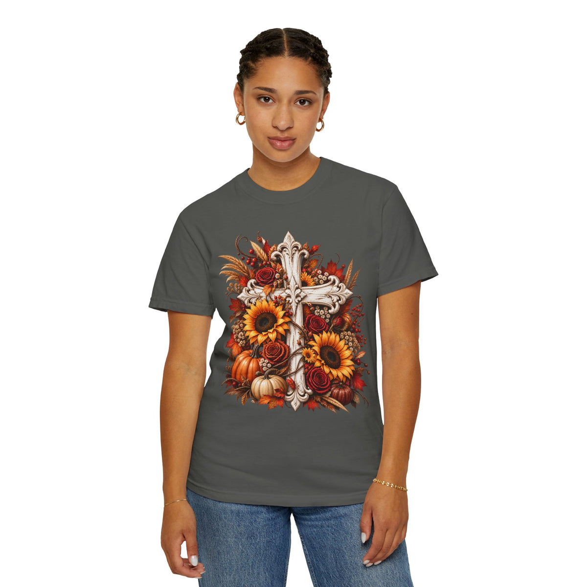 Autumn Harvest Cross and Sunflower T-Shirt