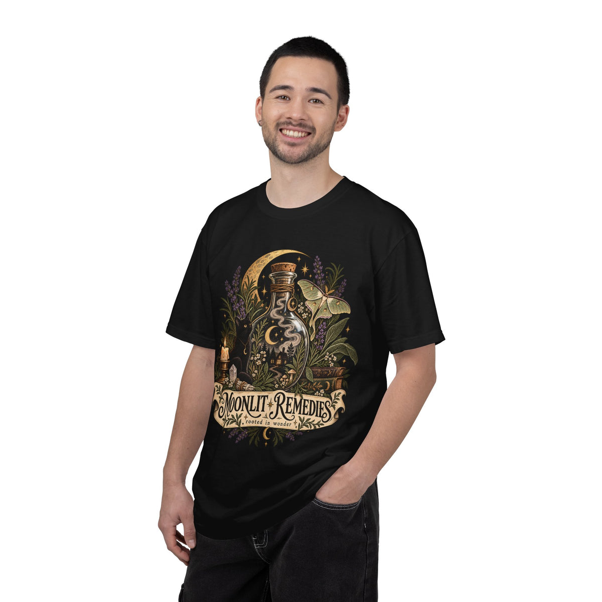 Moonlit Remedies T-Shirt — Vintage Apothecary Potion Graphic Tee