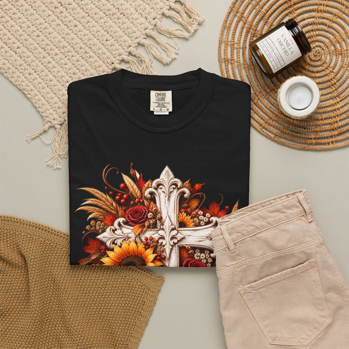 Autumn Harvest Cross and Sunflower T-Shirt
