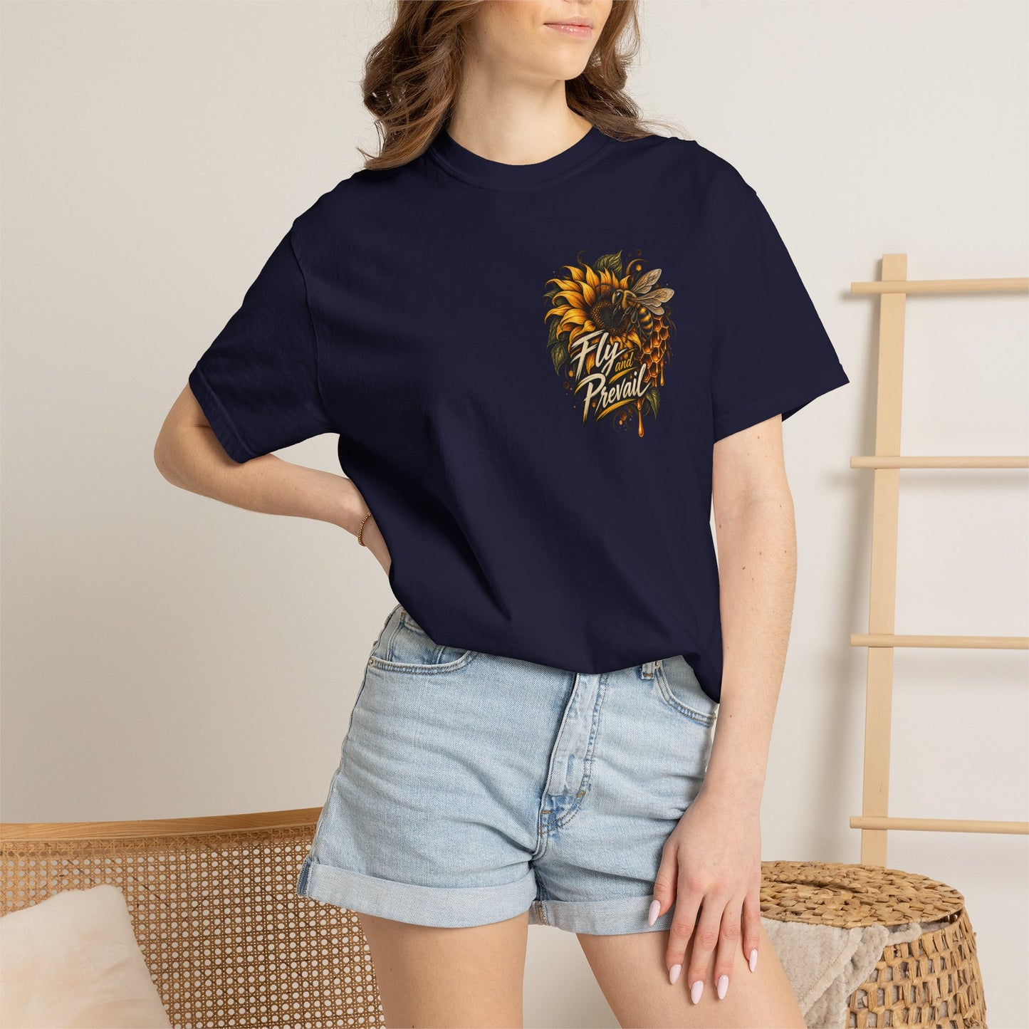 Fly and Prevail Graphic T-Shirt — Sunflower & Bee Illustration
