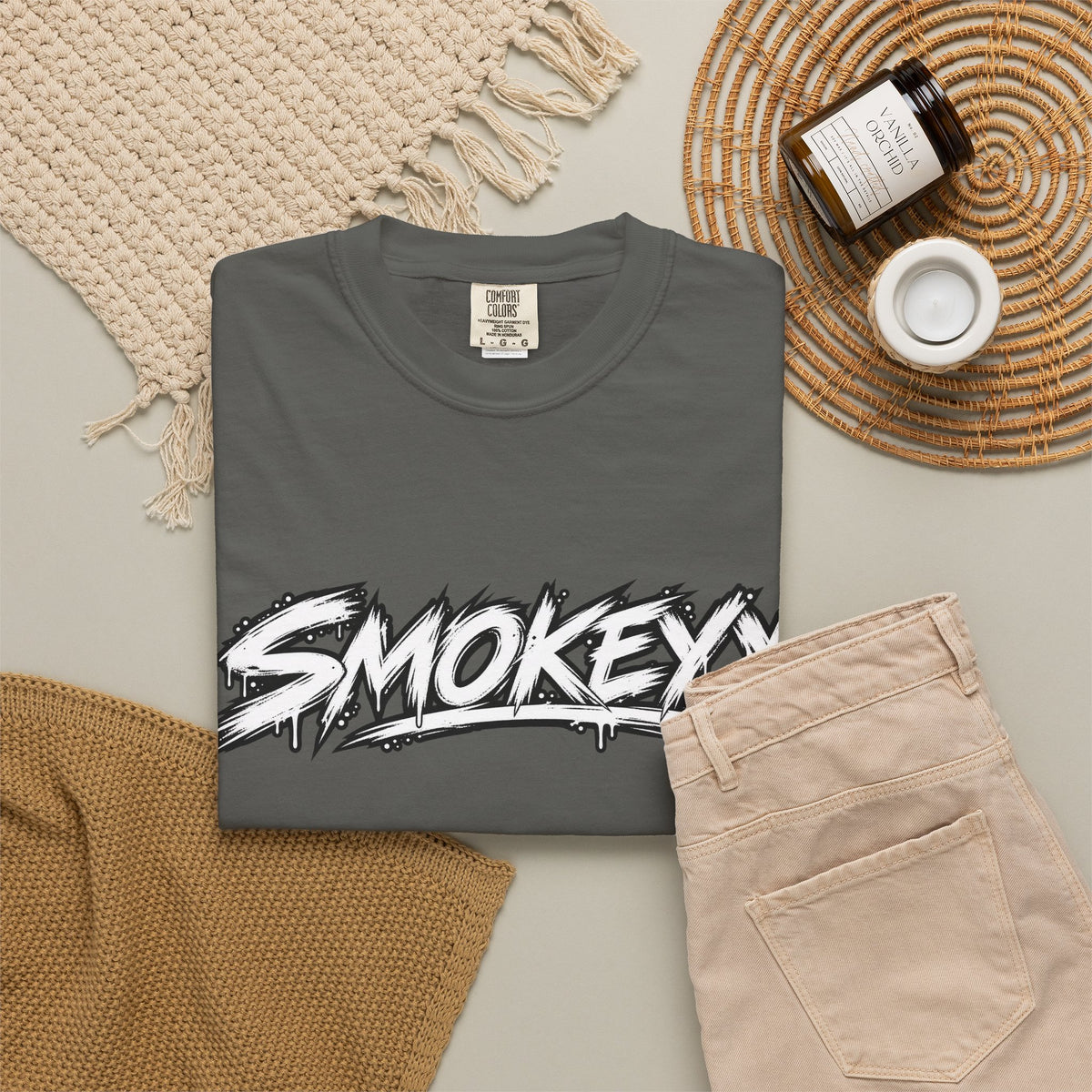 Graphic T-Shirt — "Smokeyy" with Back Text: "I Buried My Silence, My Voice Lined to Tell the Story" Inspiring Graphic