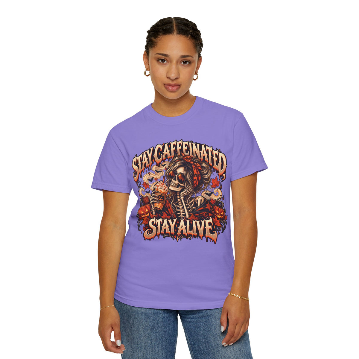 Stay Caffeinated Stay Alive Hers T-Shirt — Skeleton Coffee Graphic Tee