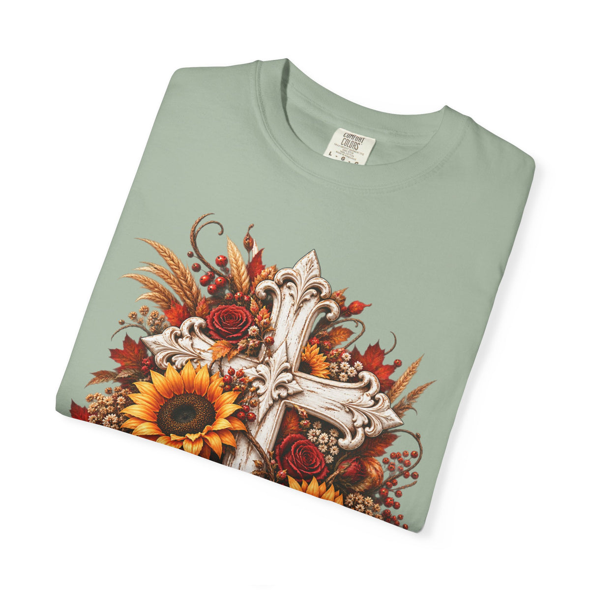 Autumn Harvest Cross and Sunflower T-Shirt